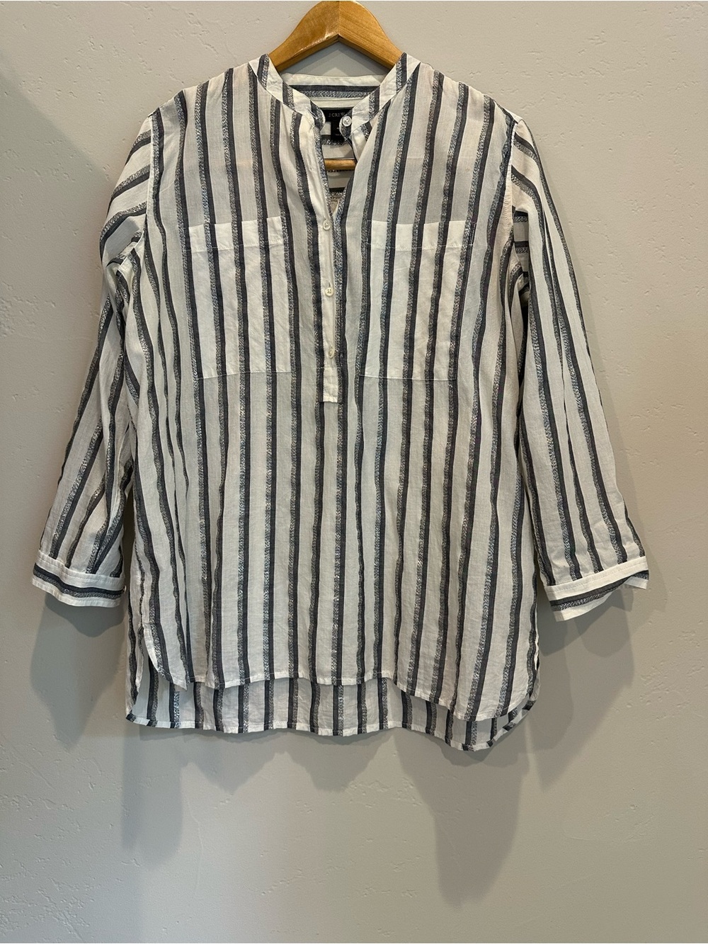 J. Crew White Shirt with Black Vertical Stripes